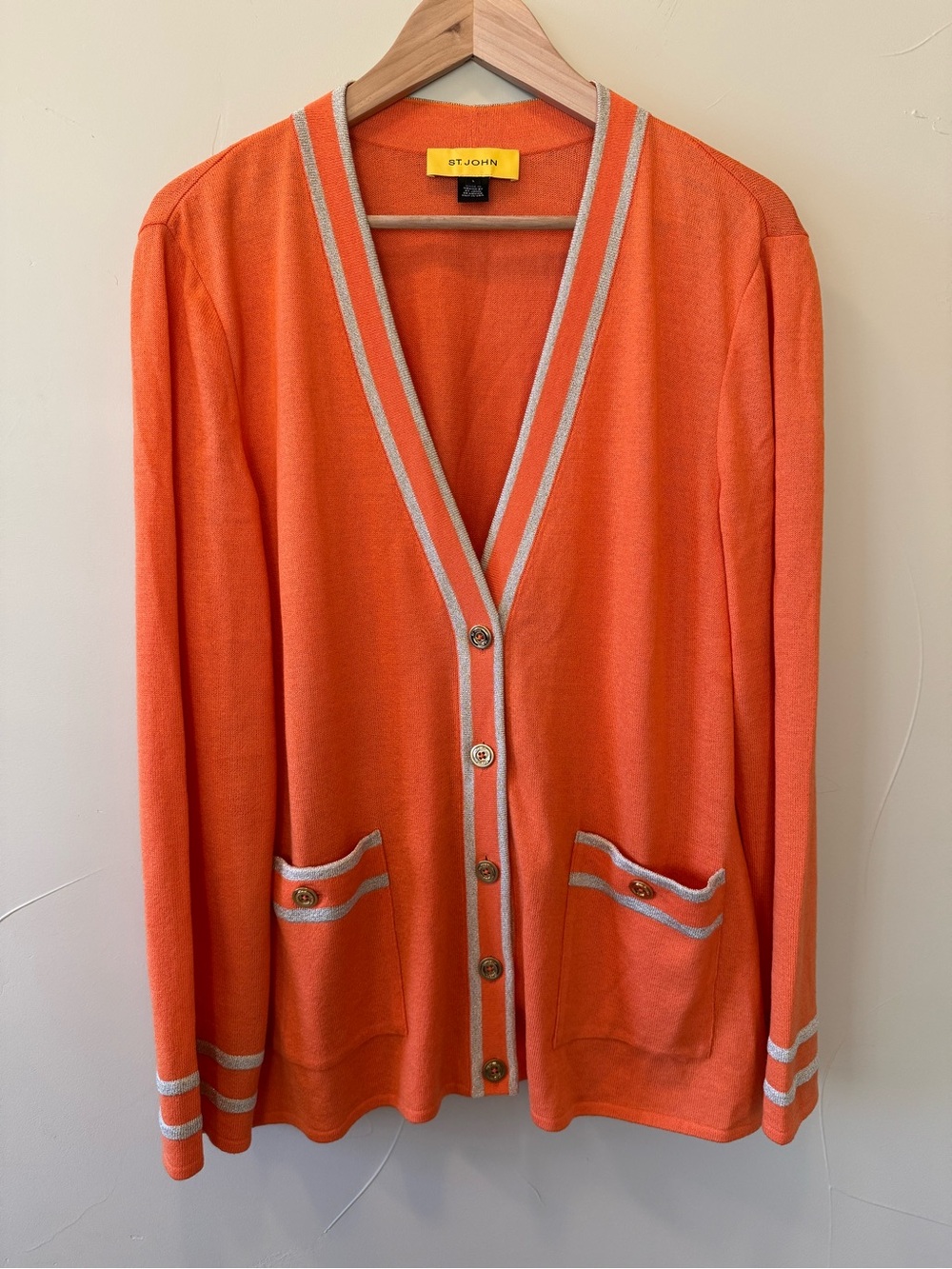St. John 2011 Resort Collection Women’s Orange Wool Blend V-Neck Cardigan Size L